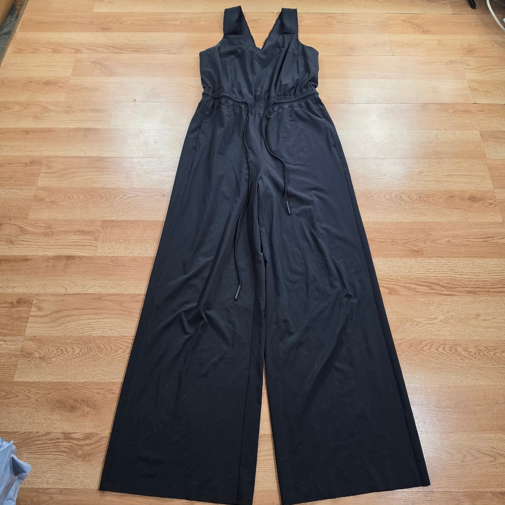 Athleta Jumpsuit Women 0 Wide Leg Drawstring Waist V-Neck Sleeveless Black